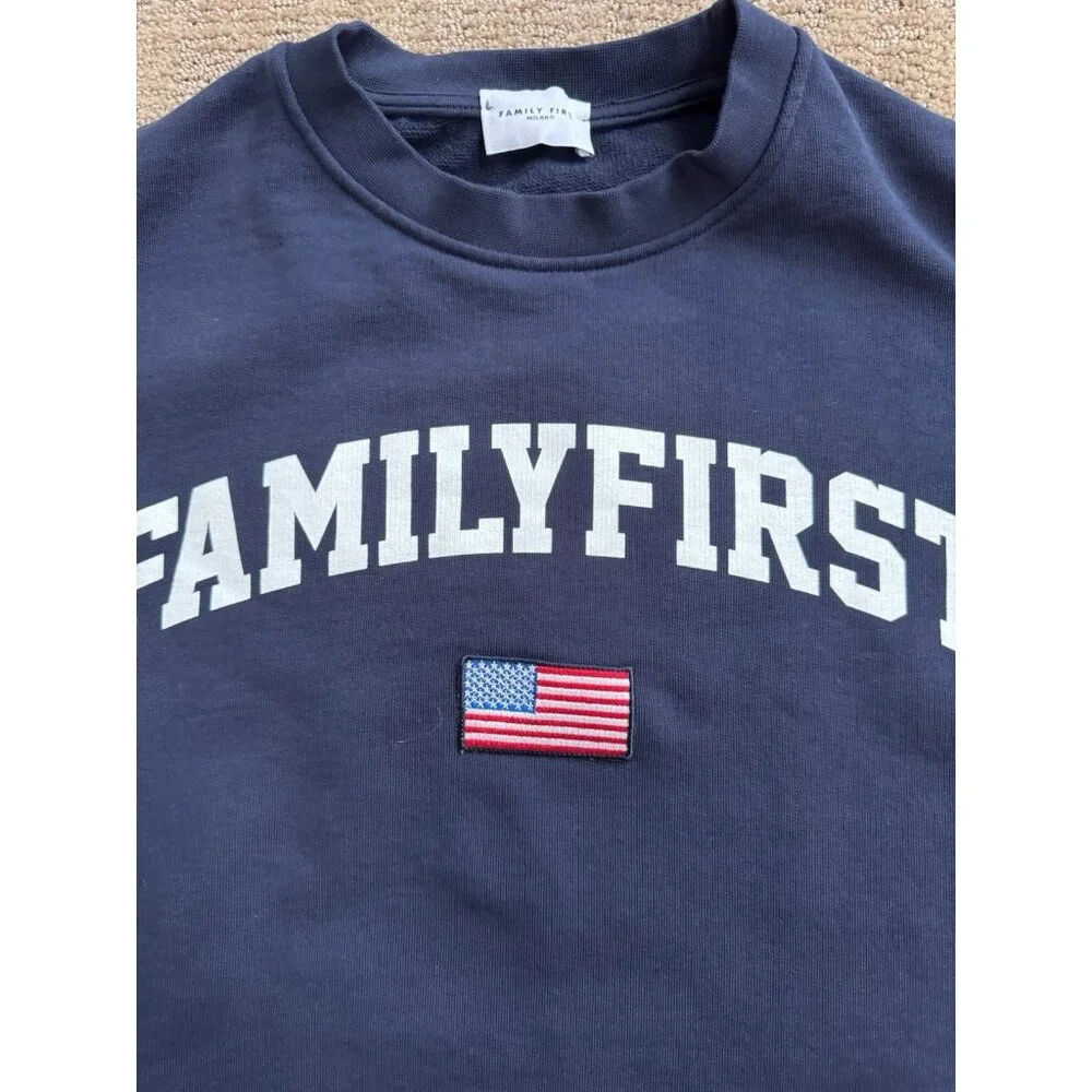 Family First Milano Navy Blue Crewneck  Sweatshirt American USA Flag S Italy - Picture 9 of 9